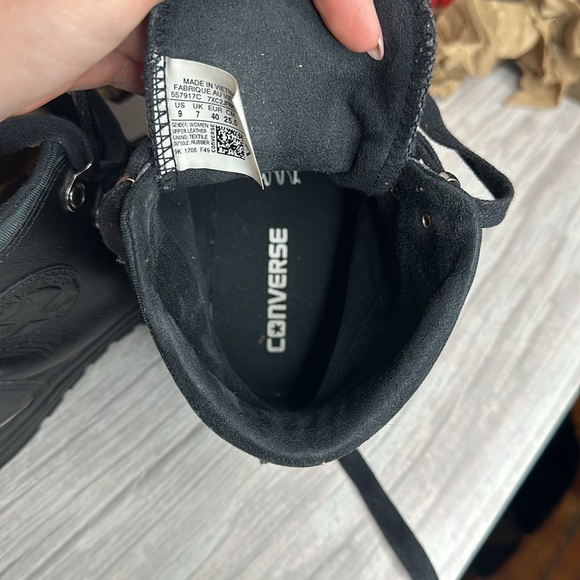 Converse ( Chucks ) All Black leather high top (Monochrome) men’s 9 women 7 - Picture 13 of 16